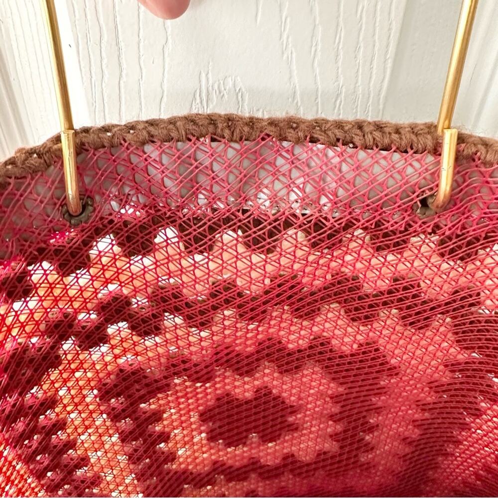 Handcrafted Made Spain Boho Vintage Retro Crocheted Granny Square Shopper Tote - Picture 9 of 10